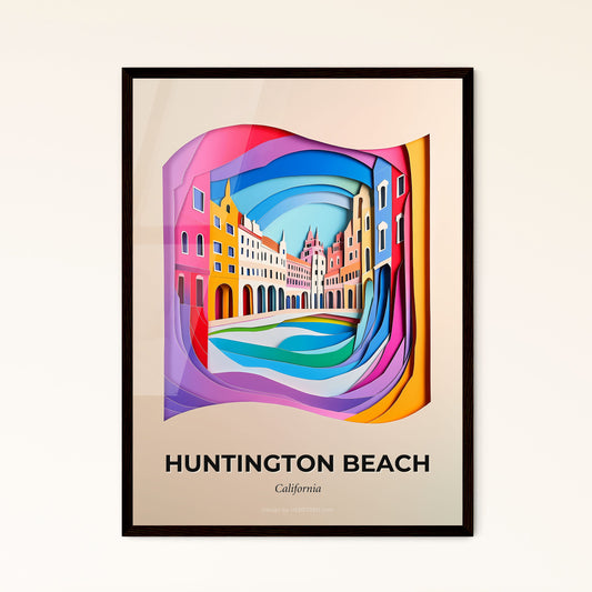 Vivid Huntington Beach, California - a colorful picture of a city with a river