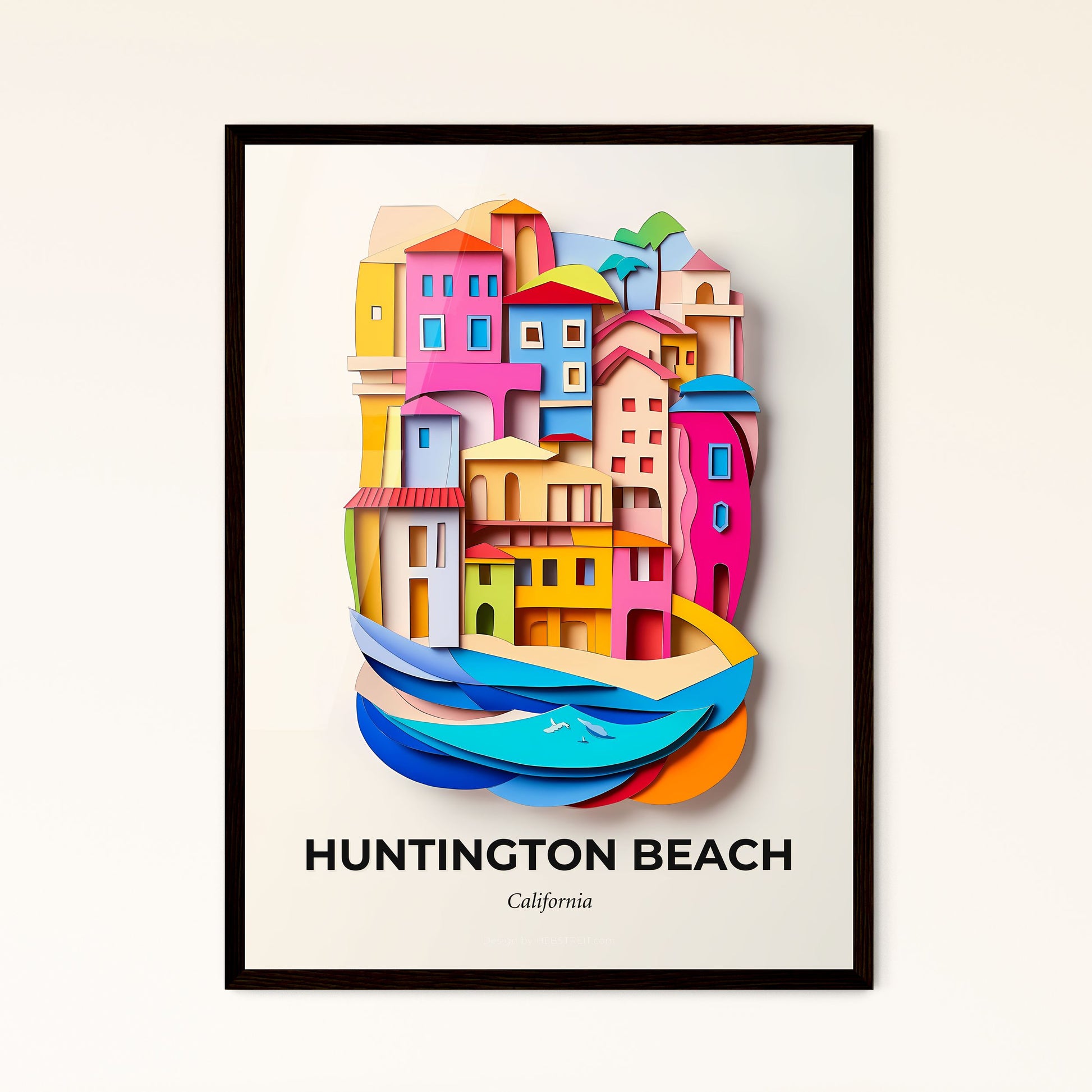 Vivid Huntington Beach, California - a colorful city with a boat in the water