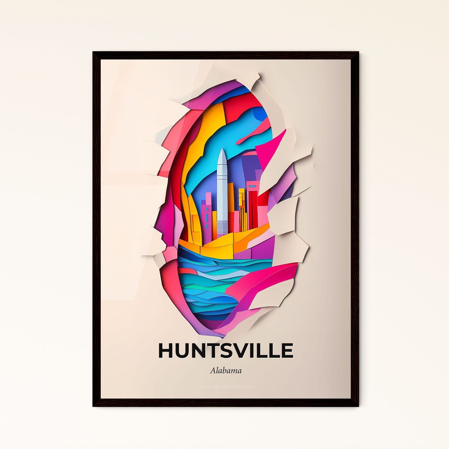 Vivid Huntsville, Alabama - a paper cut of a city with a river