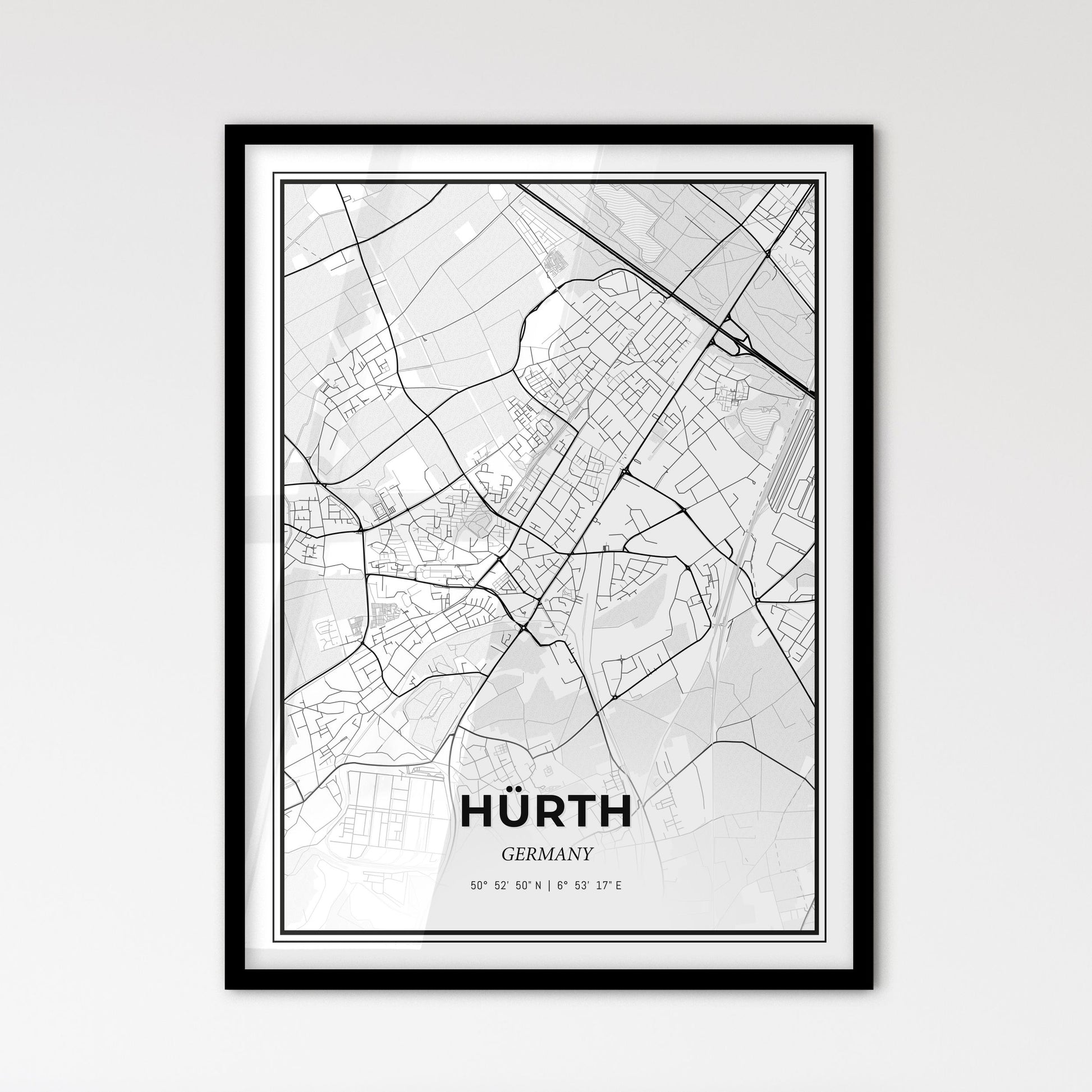 Hurth Germany - Scandinavian Style City Map for Modern Home Decor