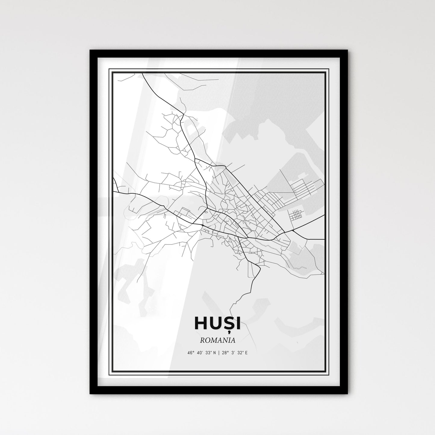 Huși Romania - Scandinavian Style City Map for Modern Home Decor