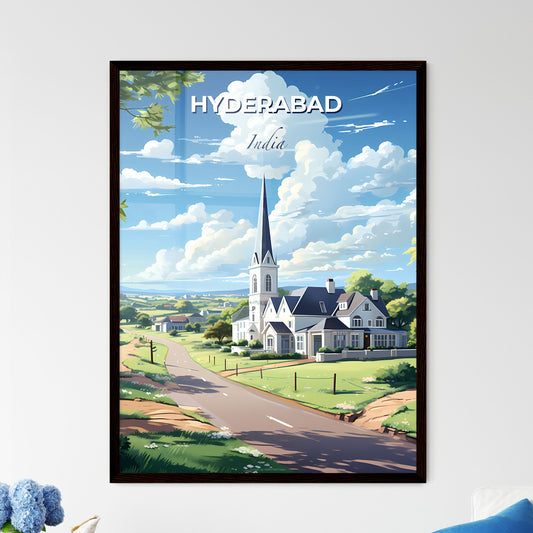 Vibrant Indian village church painting showcasing the beauty of Hyderabad skyline Default Title