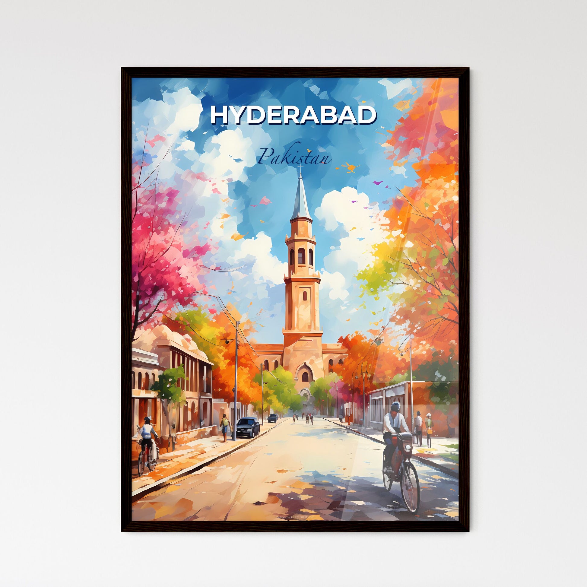 Vibrant Hyderabad Skyline Art Painting: Cityscape with Church and Trees Default Title