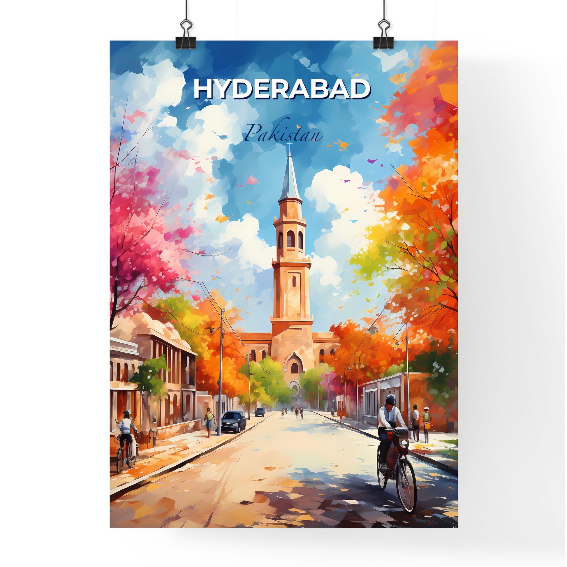 Vibrant Hyderabad Skyline Art Painting: Cityscape with Church and Trees Default Title