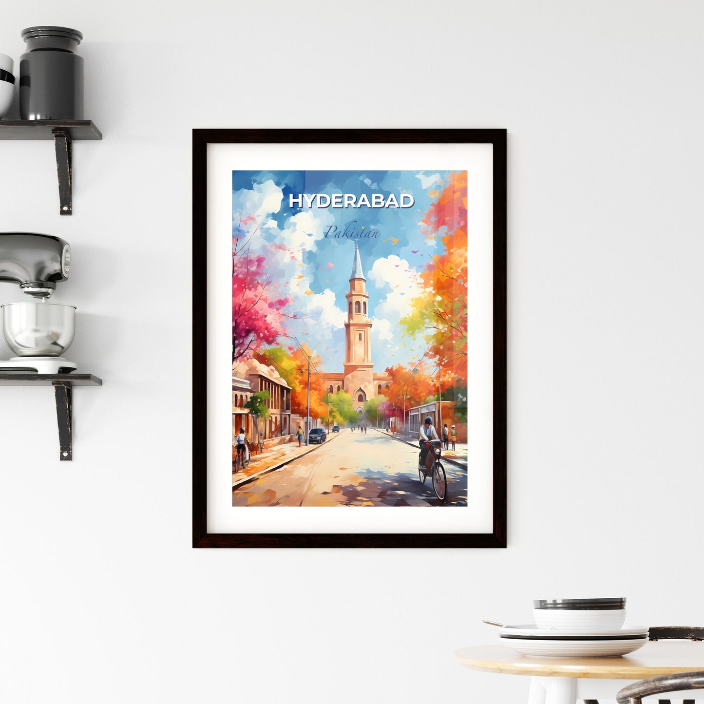 Vibrant Hyderabad Skyline Art Painting: Cityscape with Church and Trees Default Title