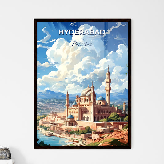 Vibrant Skyline Painting of Hyderabad Pakistan Architecture Featuring Towers and River Default Title