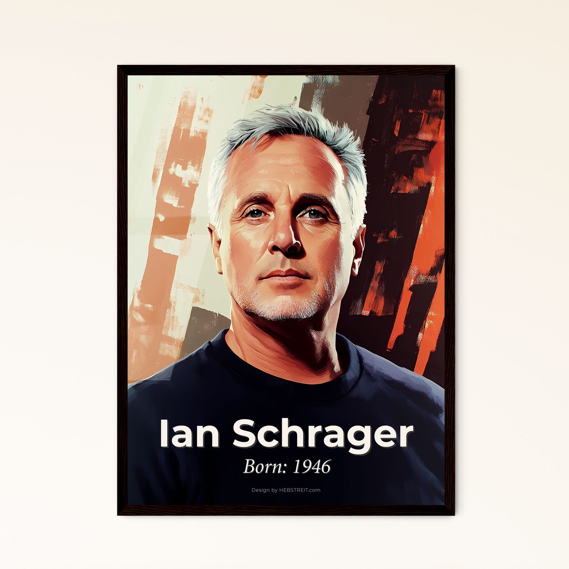 Portrait of Ian Schrager, Born: 1946. Impressionistic painting of a man in a black shirt.