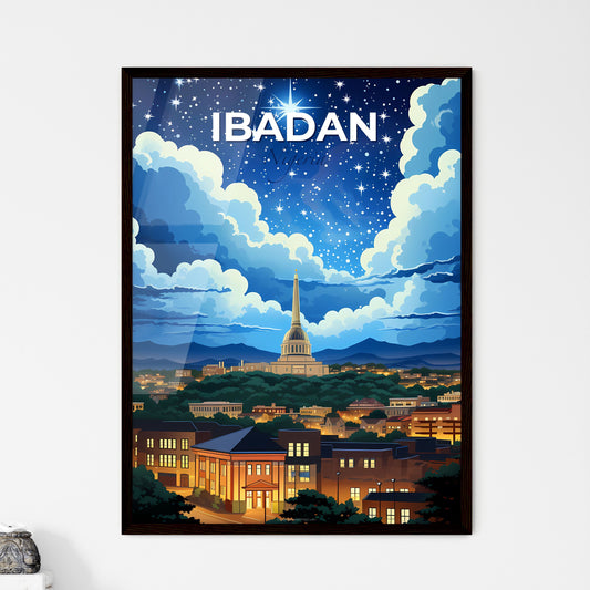Vibrant Night Cityscape Painting: Ibadan Skyline Art Deco Sky Default Title
