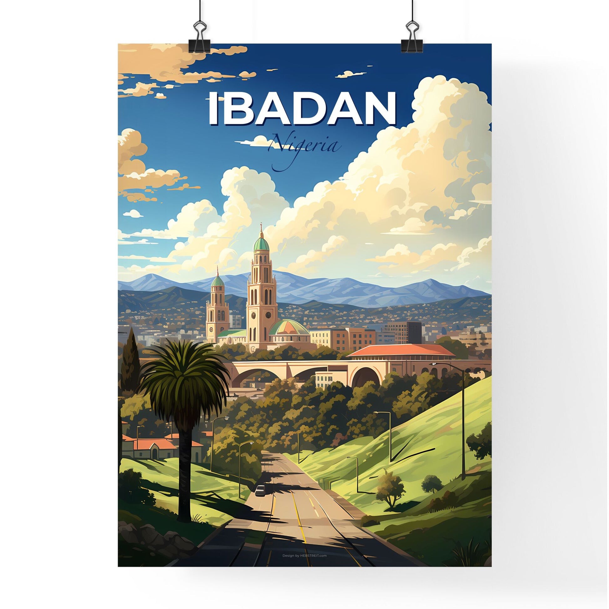 Vibrant Painting: Ibadan Nigeria Skyline with Roofs, Trees, and Buildings Default Title