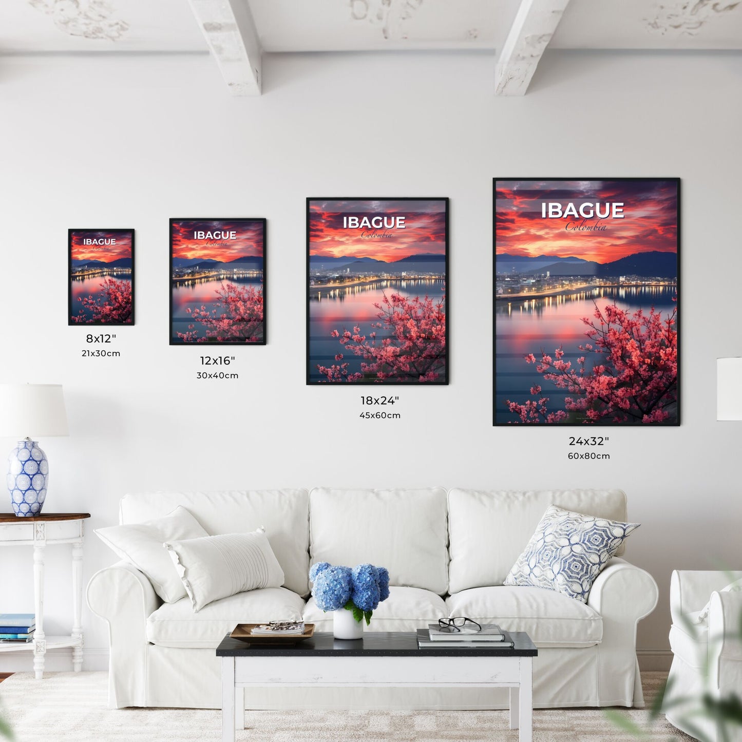 Pink Flowers by Colombian Waterway - Impressionistic Artwork of Ibague Skyline Default Title