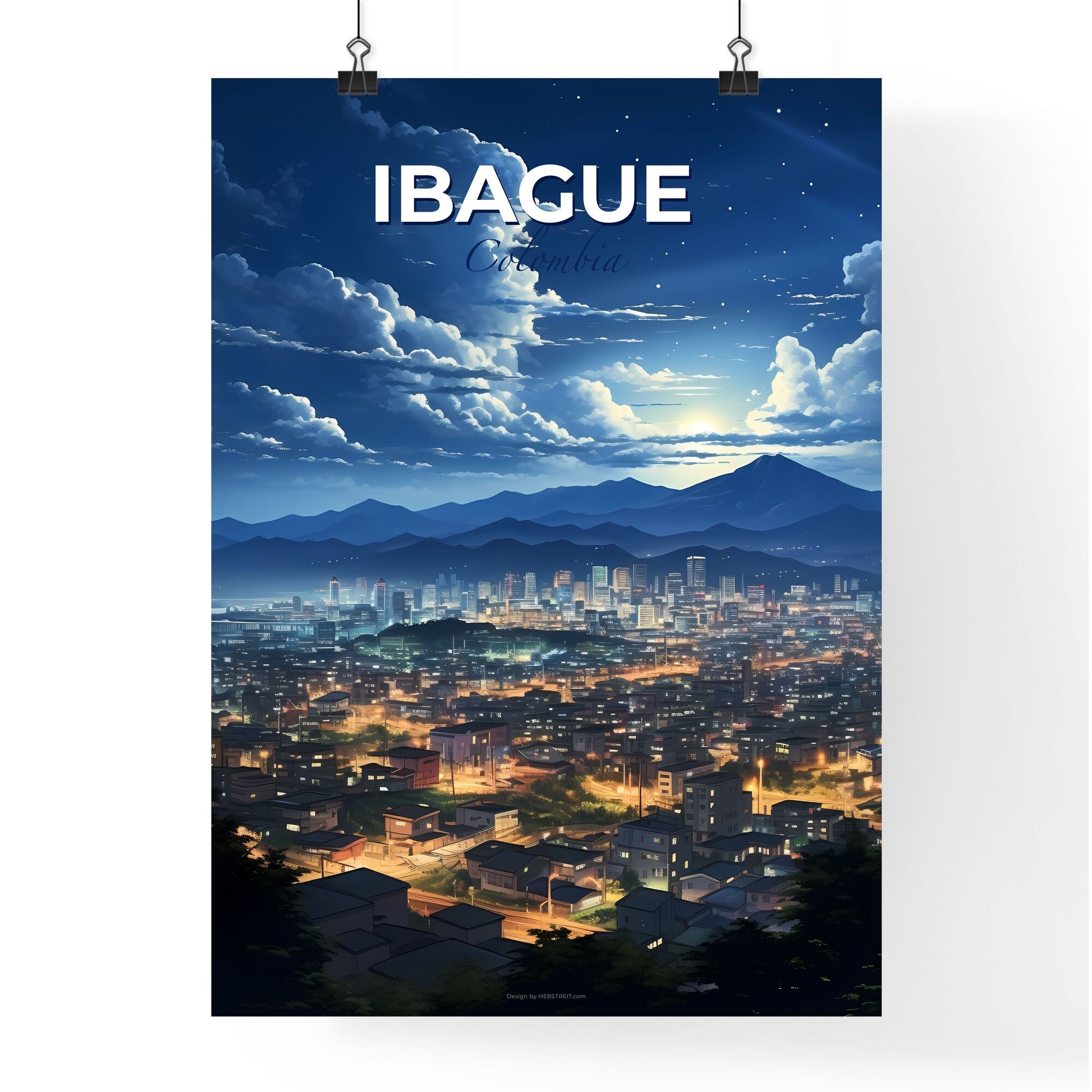 Colorful Ibague City Skyline Painting Backdrop with Towering Mountain Ranges Default Title