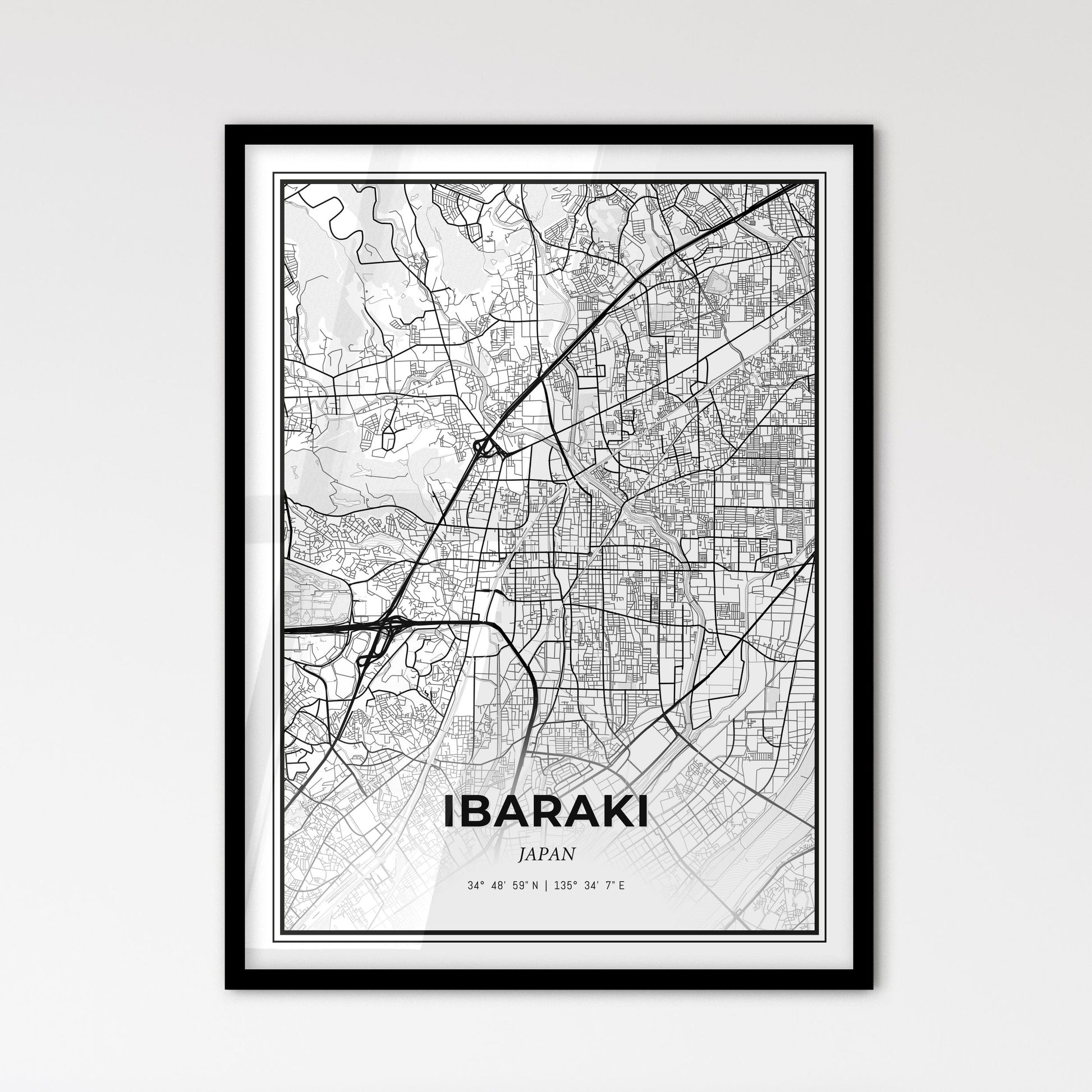 Ibaraki Japan - Scandinavian Style City Map for Modern Home Decor