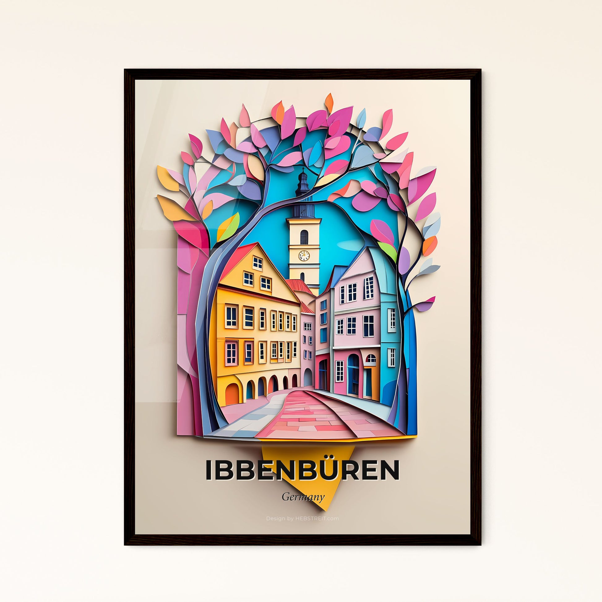 Vivid Ibbenburen, Germany - a paper cut of a city with a clock tower