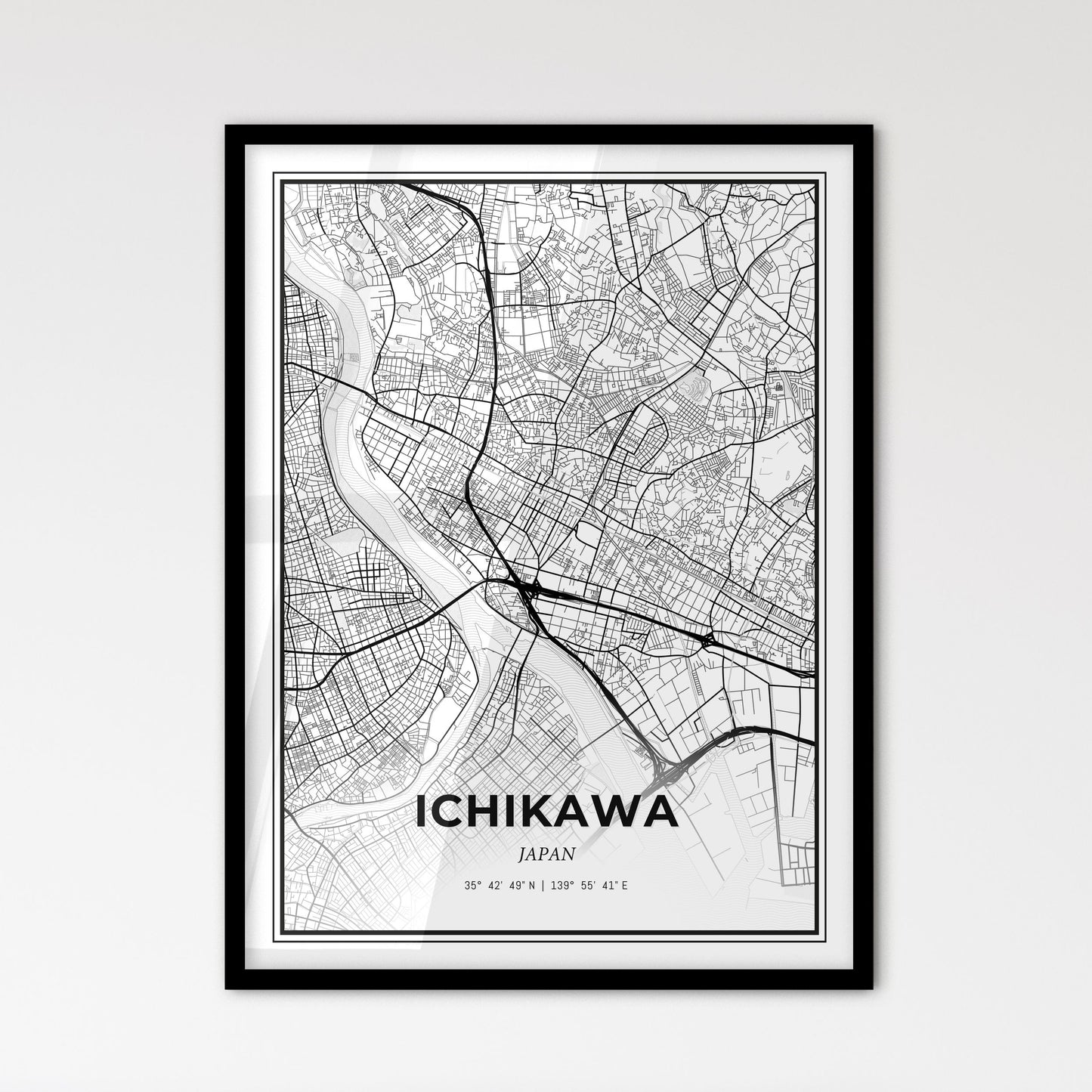 Ichikawa Japan - Scandinavian Style City Map for Modern Home Decor