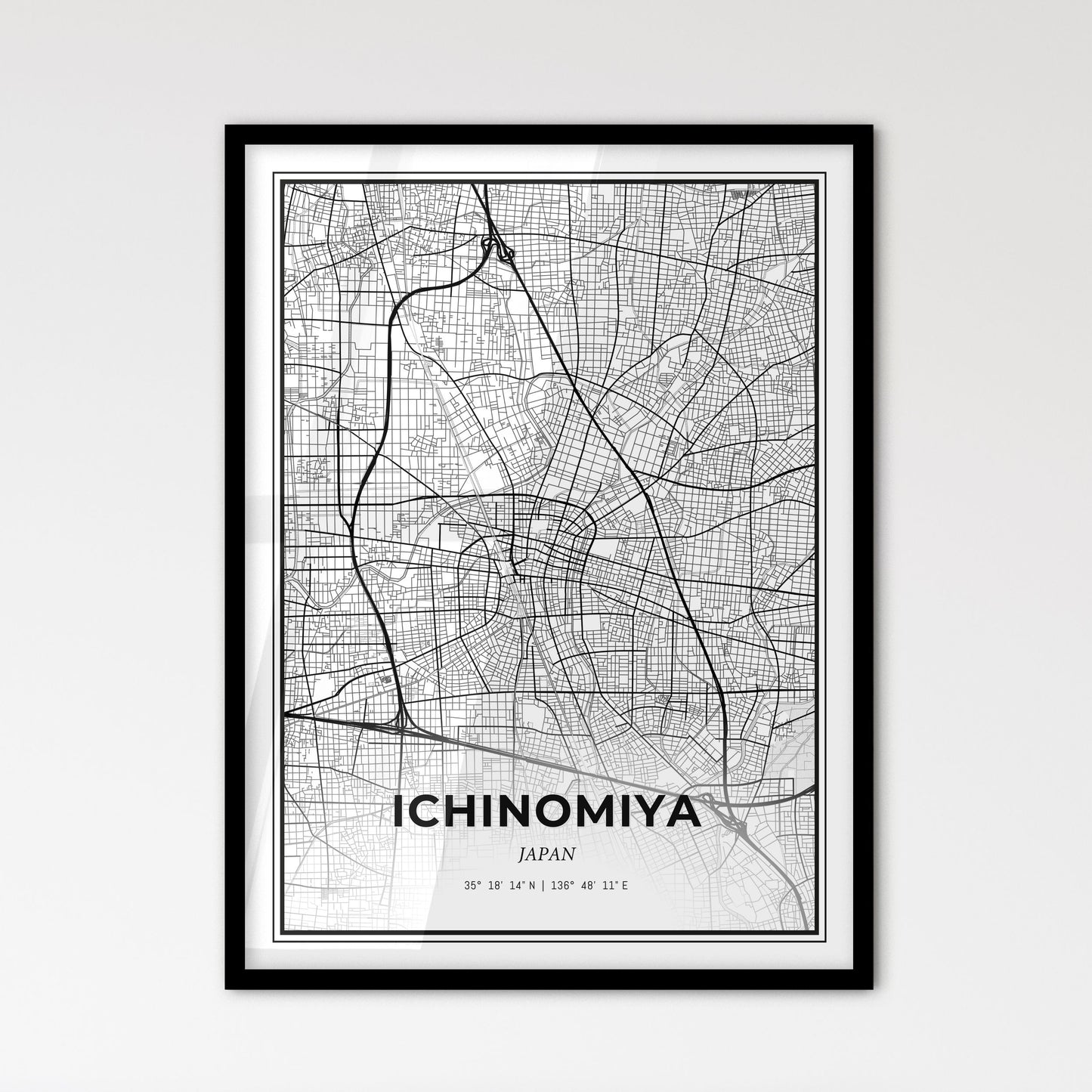 Ichinomiya Japan - Scandinavian Style City Map for Modern Home Decor