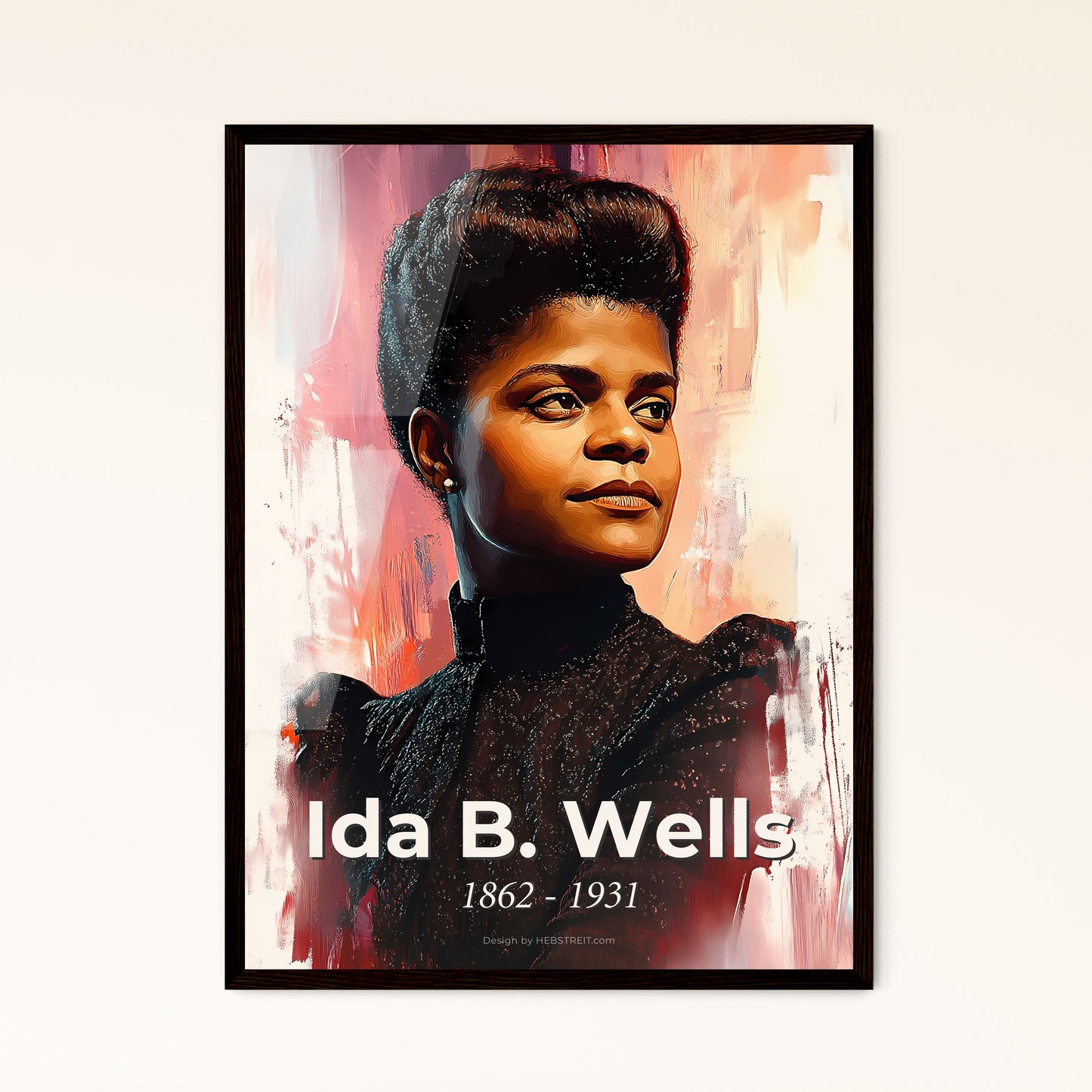 Portrait of Ida B. Wells, 1862 - 1931. Impressionistic painting of a woman in a black shirt.