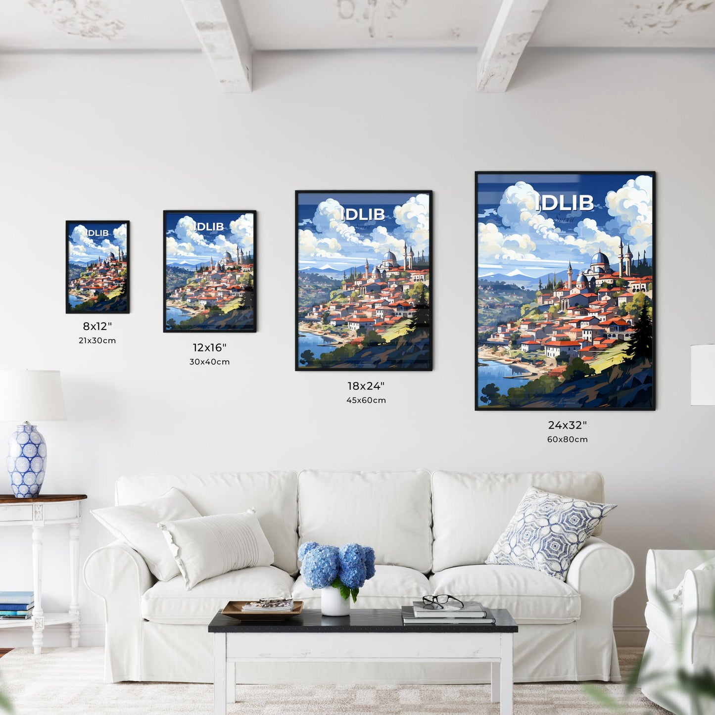 Vibrant Painting of Idlib Syria Skyline - Artistic Hilltop Town with Building and Trees Default Title