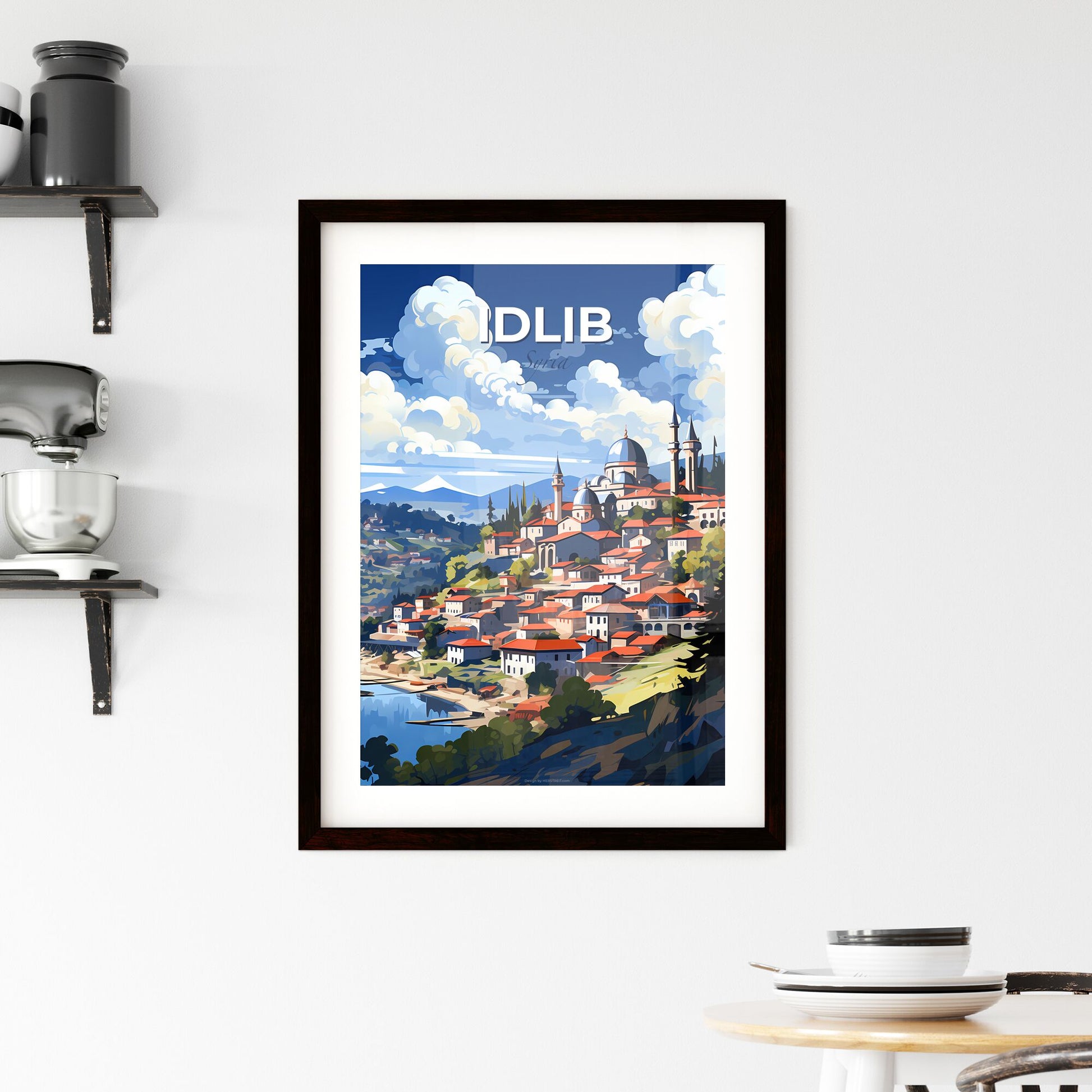 Vibrant Painting of Idlib Syria Skyline - Artistic Hilltop Town with Building and Trees Default Title