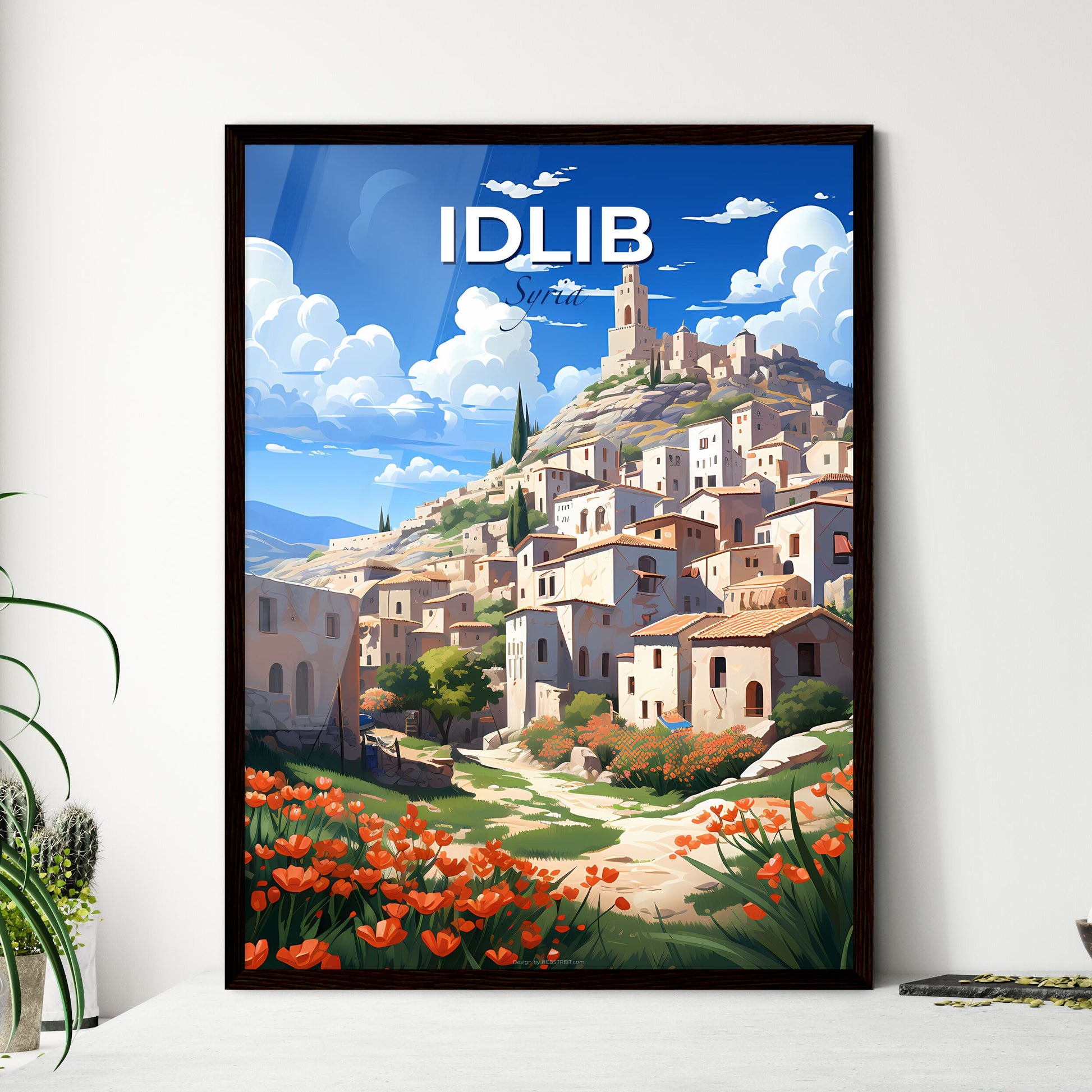 Idyllic Syrian Town of Idlib Skyline Depicted in Vibrant, Artistic Painting Default Title