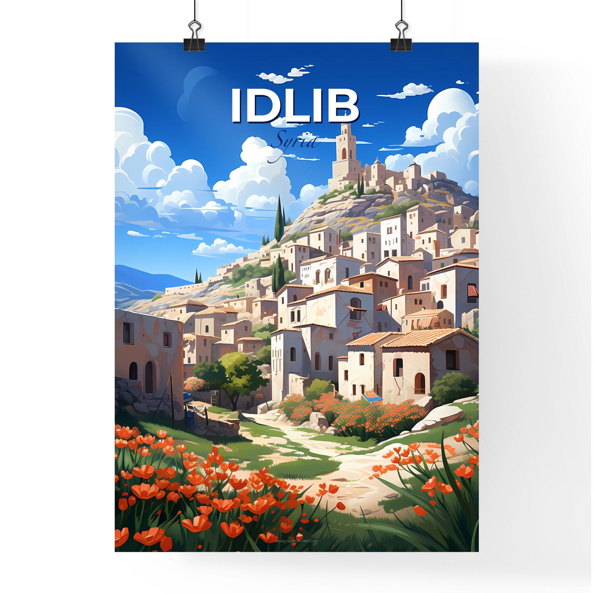 Idyllic Syrian Town of Idlib Skyline Depicted in Vibrant, Artistic Painting Default Title