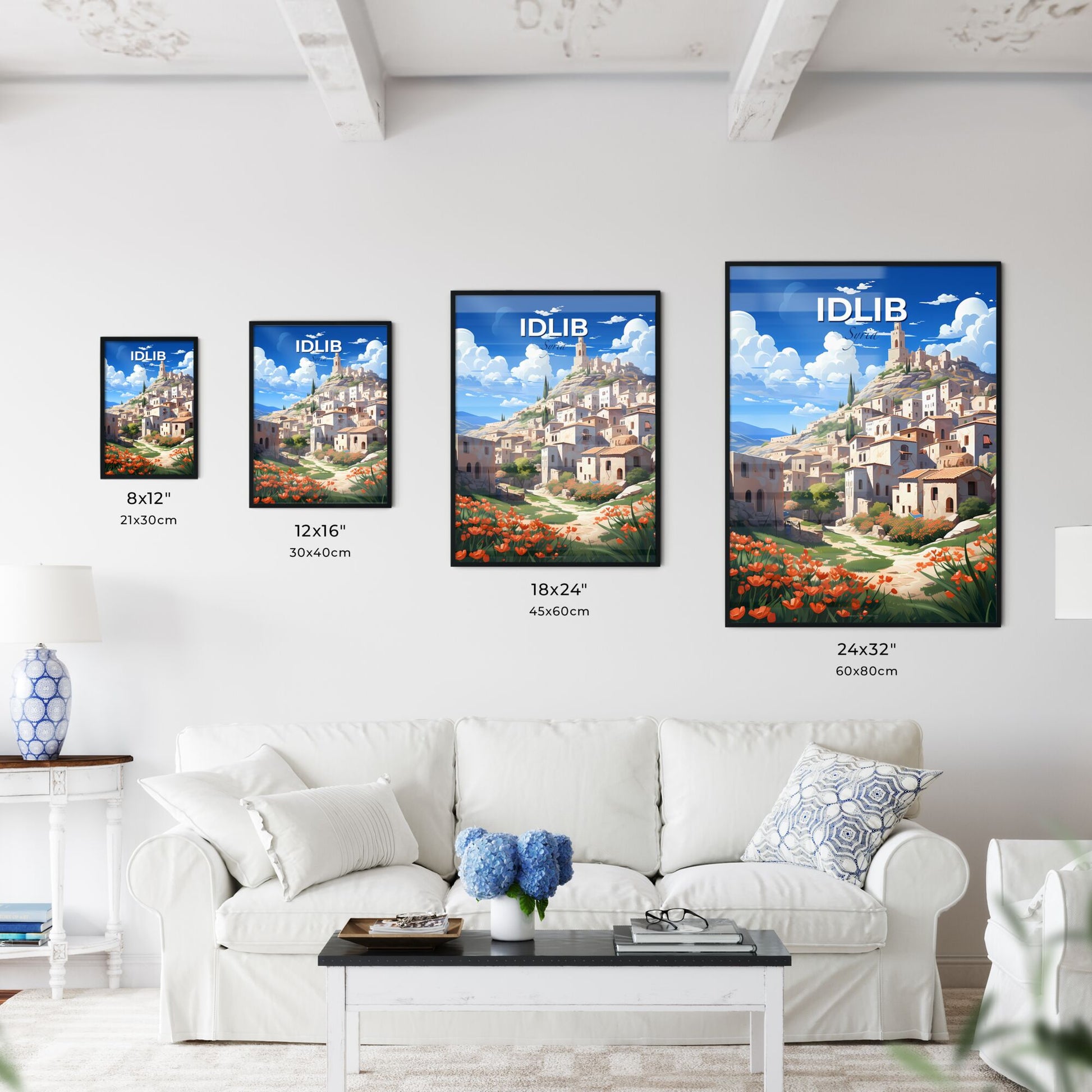 Idyllic Syrian Town of Idlib Skyline Depicted in Vibrant, Artistic Painting Default Title