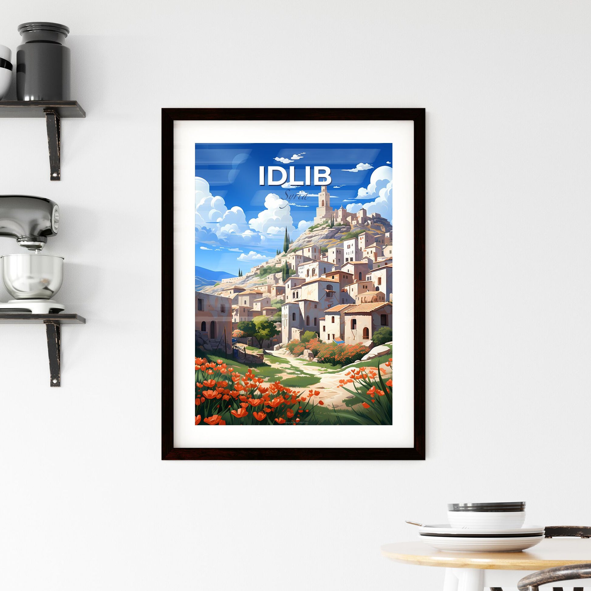 Idyllic Syrian Town of Idlib Skyline Depicted in Vibrant, Artistic Painting Default Title