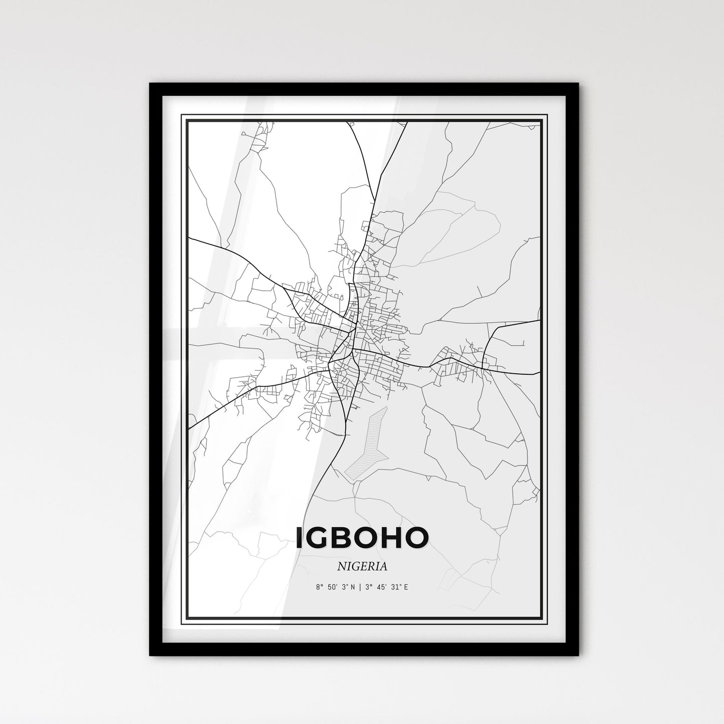 Igboho Nigeria - Scandinavian Style City Map for Modern Home Decor