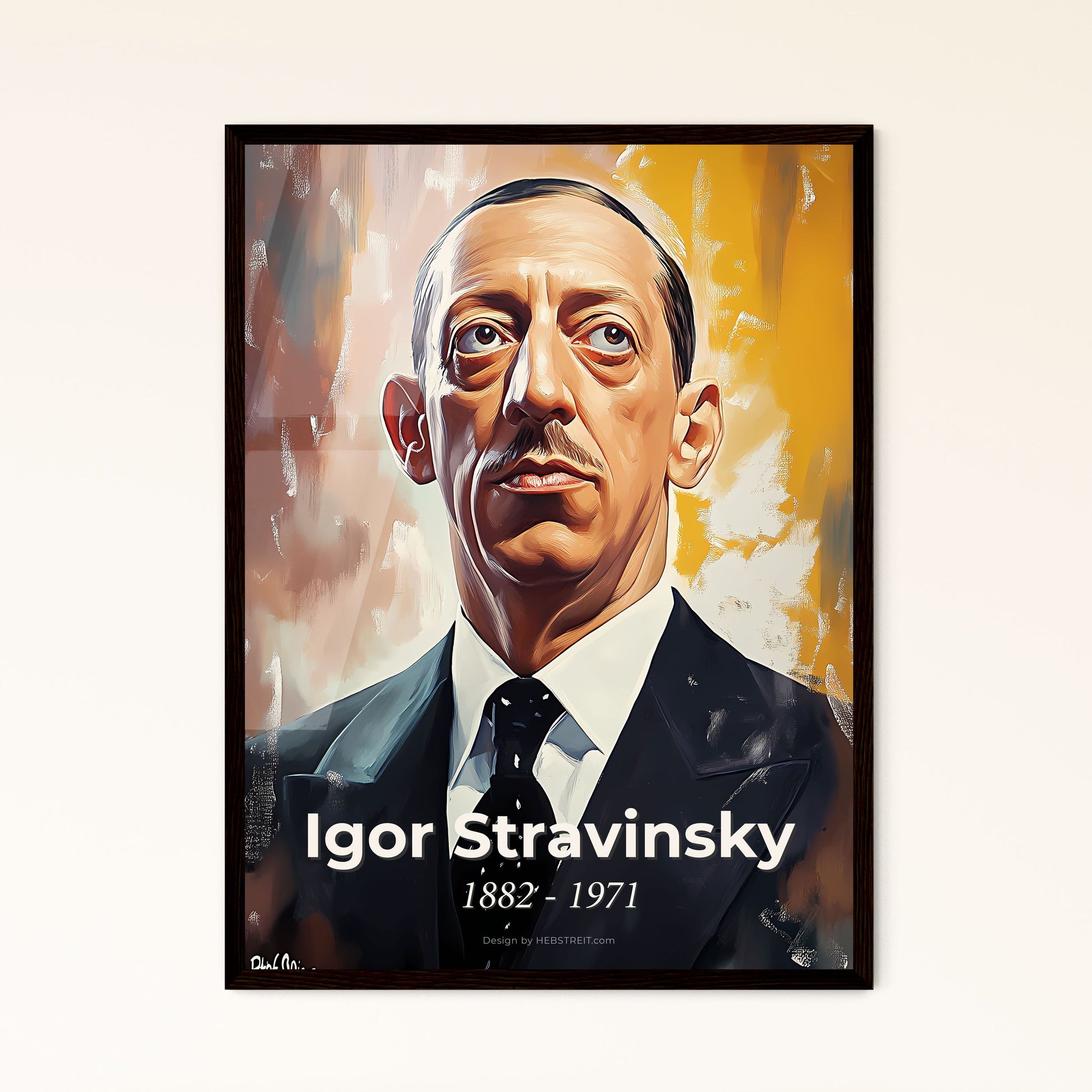 Portrait of Igor Stravinsky, 1882 - 1971. Impressionistic painting of a man in a suit and tie.