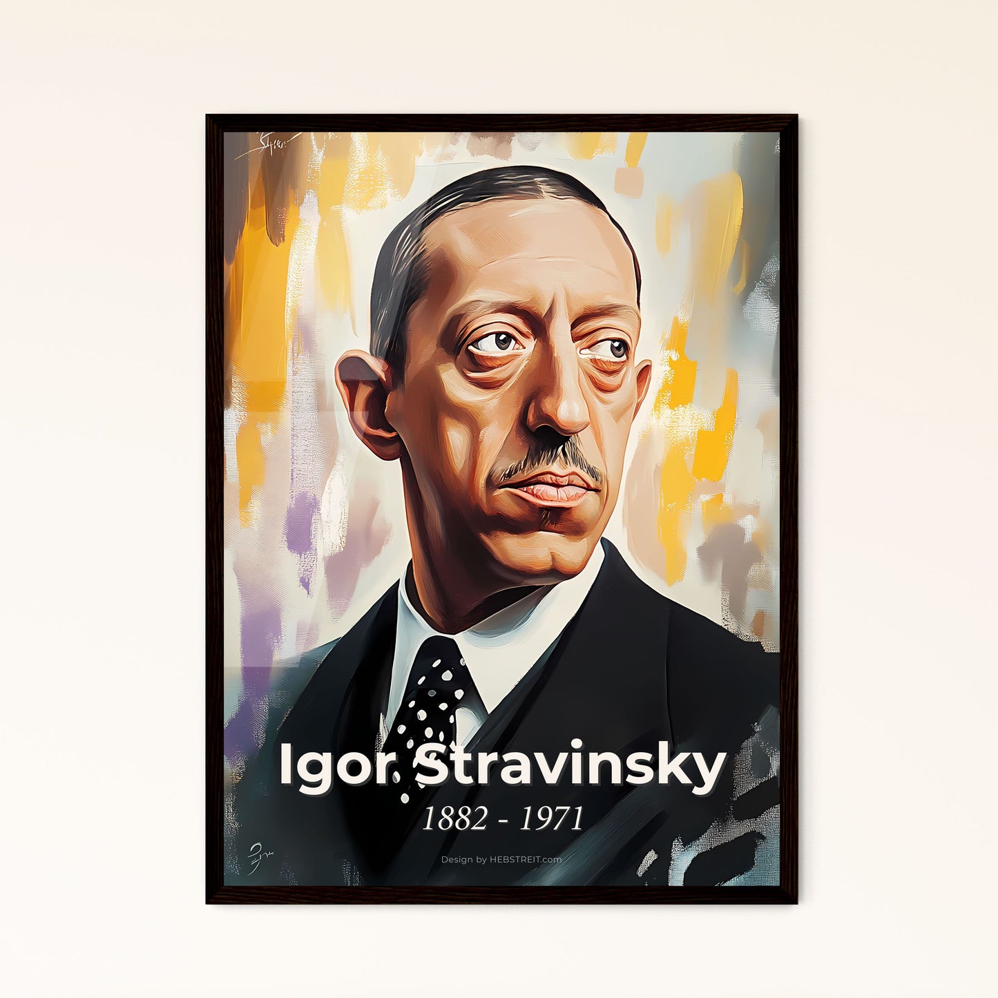 Portrait of Igor Stravinsky, 1882 - 1971. Impressionistic painting of a man in a suit.