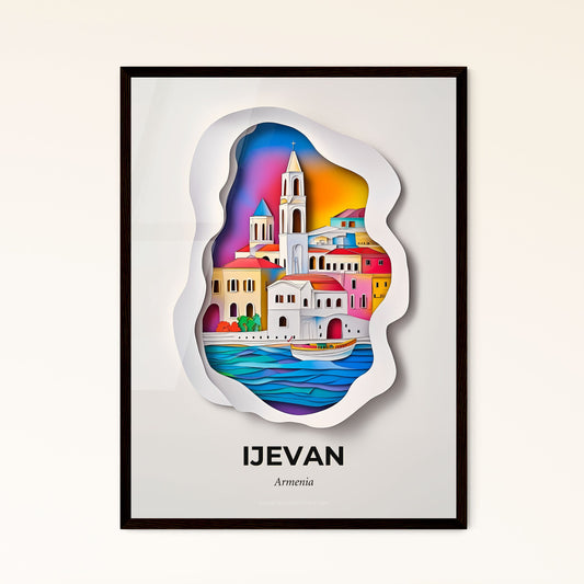 Vivid Ijevan, Armenia - a paper cut of a city with a boat in the water