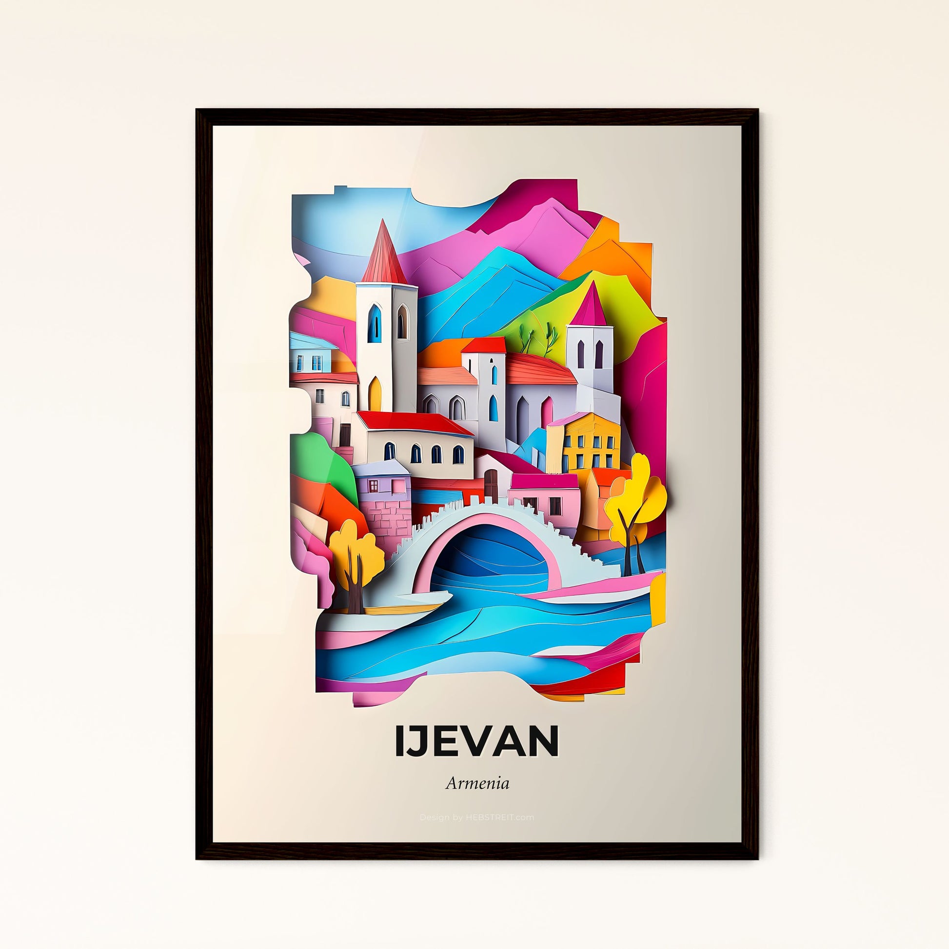 Vivid Ijevan, Armenia - a paper cut of a city with a bridge