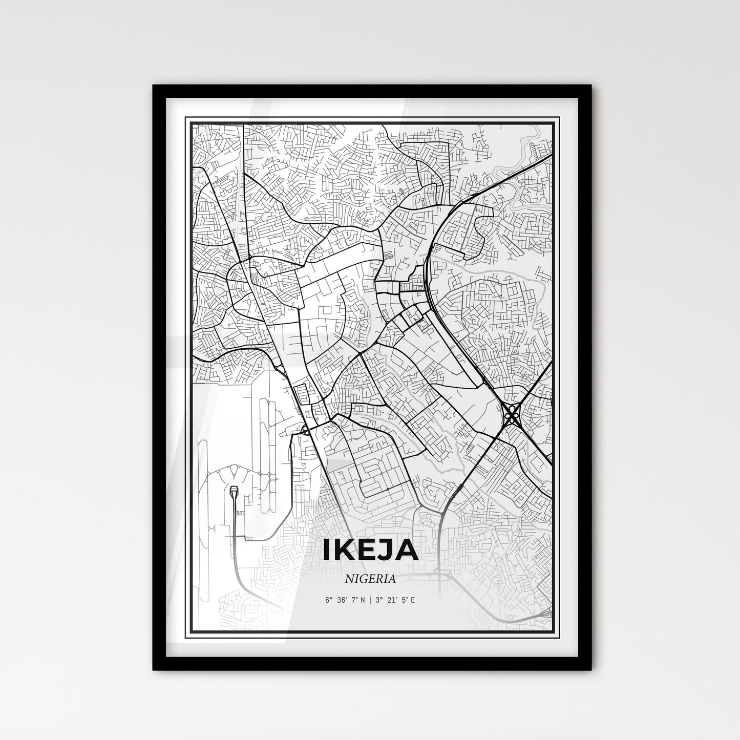 Ikeja Nigeria - Scandinavian Style City Map for Modern Home Decor