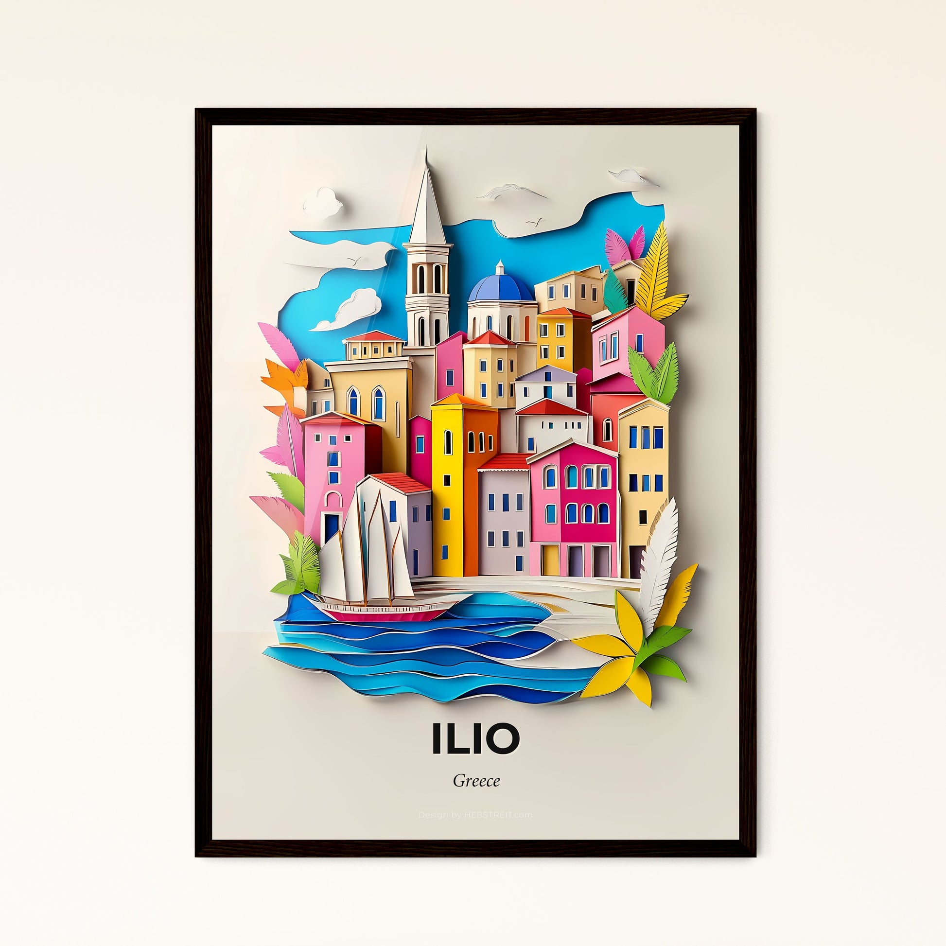 Vivid Ilio, Greece - a paper cut of a city with a boat