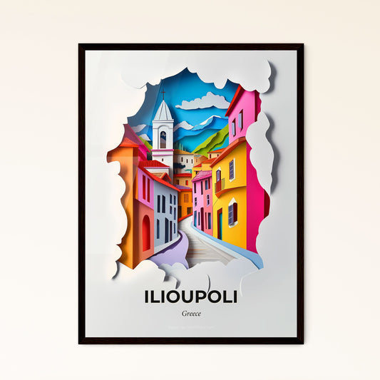 Vivid Ilioupoli, Greece - a paper cut of a city with a church steeple