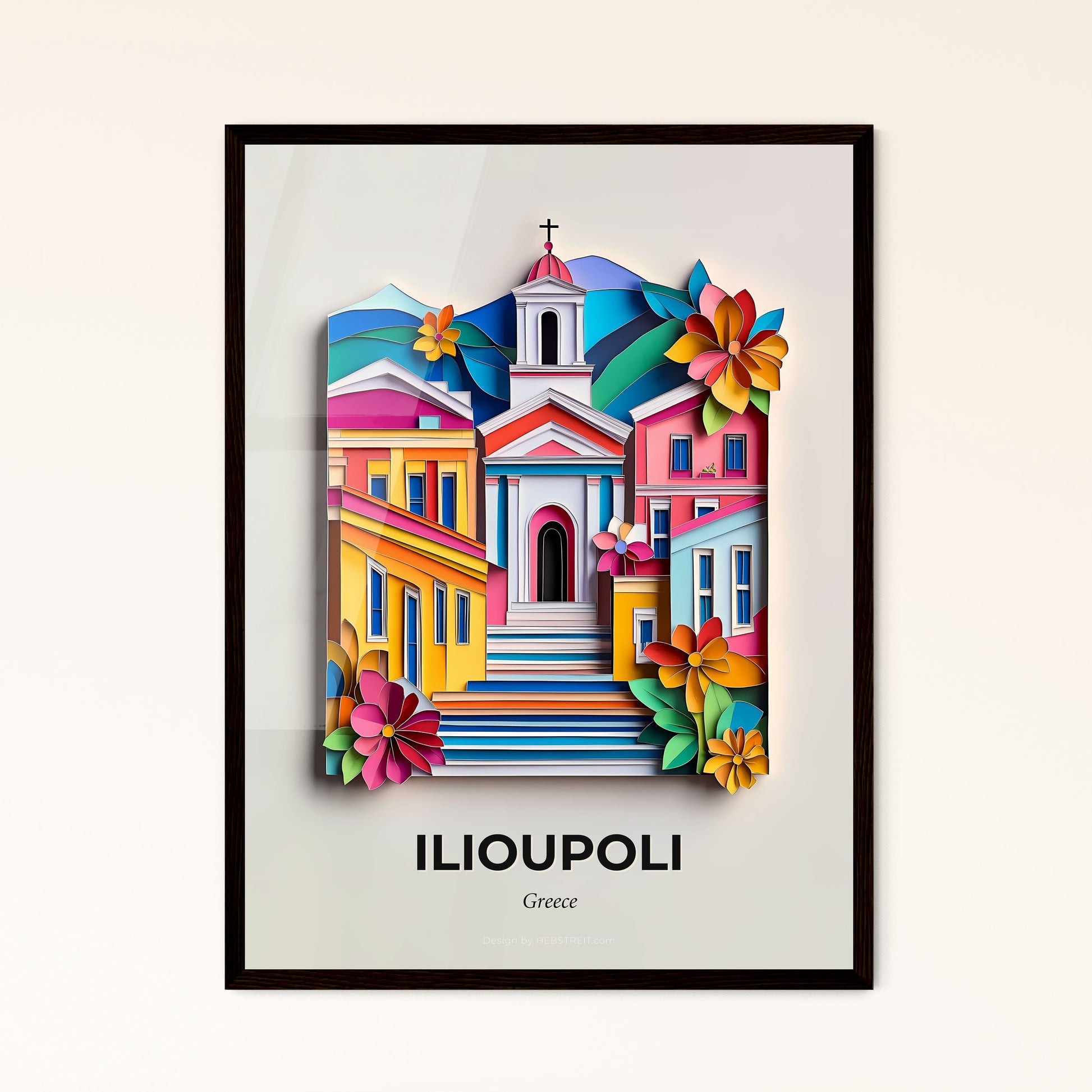 Vivid Ilioupoli, Greece - a colorful picture of a church with flowers