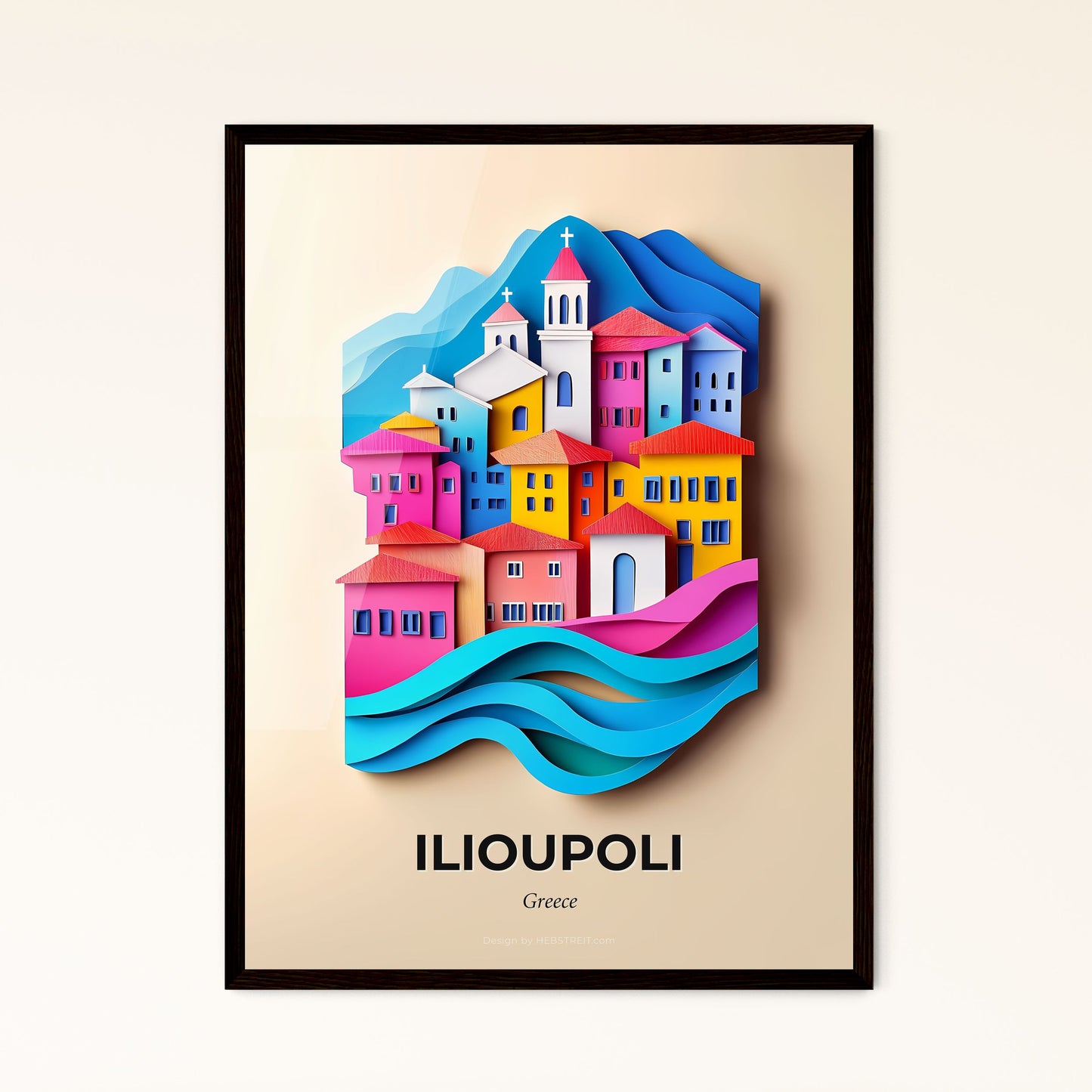 Vivid Ilioupoli, Greece - a colorful city with a mountain in the background