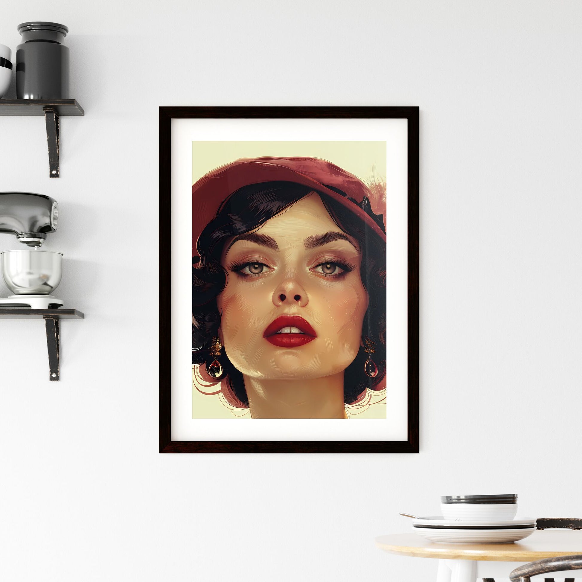 Vibrant 1930s Starlet Portrait, Red Hat, Art Deco Style Woman, Fashionable Movie Wall Art Default Title