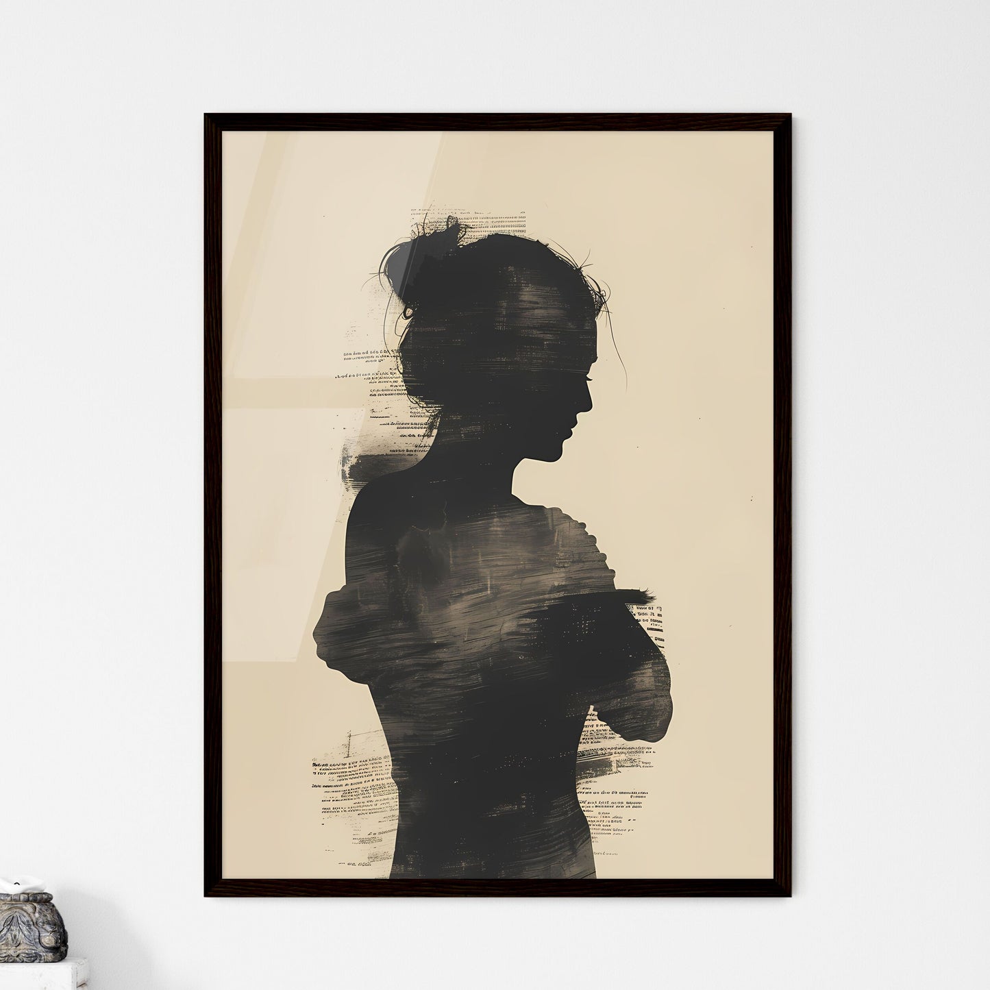 Silhouette of a Woman - Handwritten Text Body Hugging Minimalist Painting Digital Art, Black and White Default Title