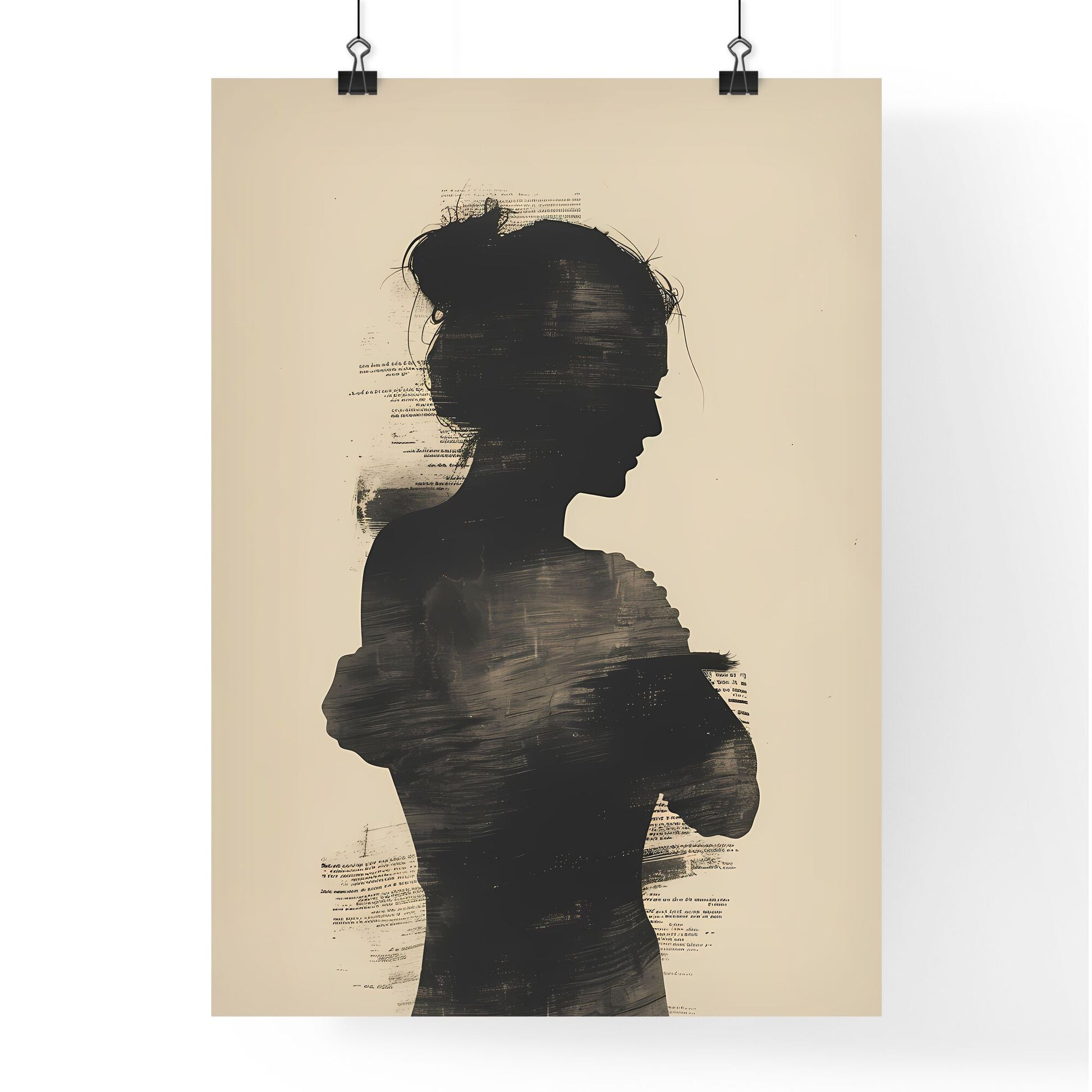 Silhouette of a Woman - Handwritten Text Body Hugging Minimalist Painting Digital Art, Black and White Default Title