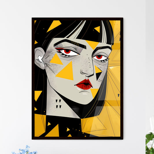 Expressive, Cartoonish Woman with Yellow Triangles: Bold Grotesque Caricature Art Default Title