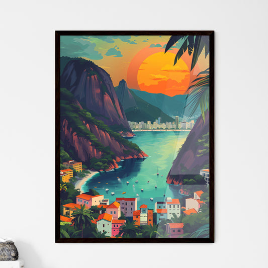 Expressive and Colorful Painting Depicting the Vibrant Energy of Rio de Janeiro by the Sea Framed Art