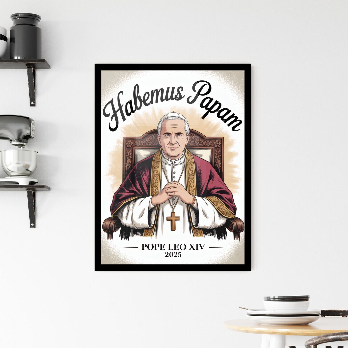 Illustration of Pope Leo XIV, 2025: Celebrating the Announcement of the Papacy - Habemus Papam. Framed Print
