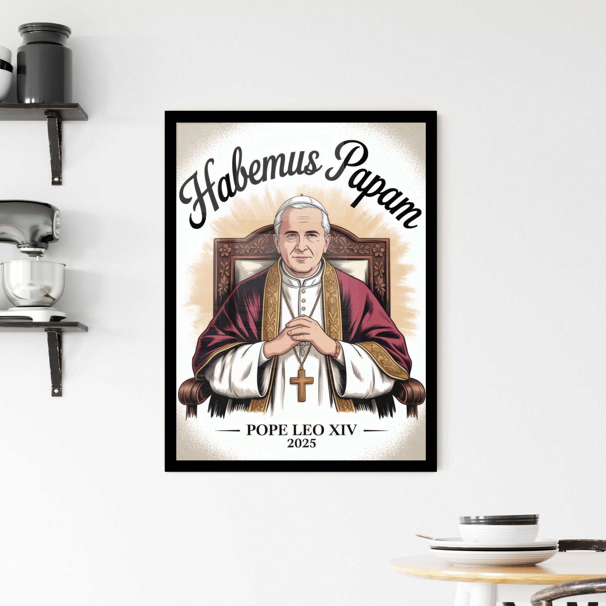 Illustration of Pope Leo XIV, 2025: Celebrating the Announcement of the Papacy - Habemus Papam. Framed Print