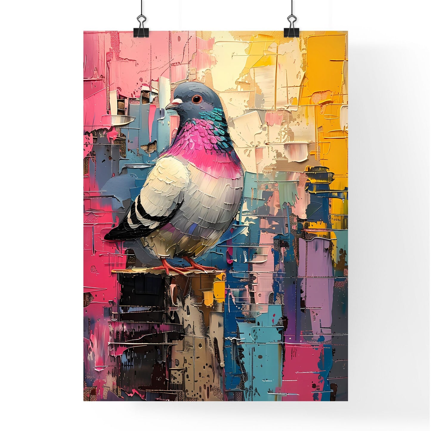 Vibrant Impressionist Pigeon Painting, Canvas Art, Bold Bird Artwork Default Title