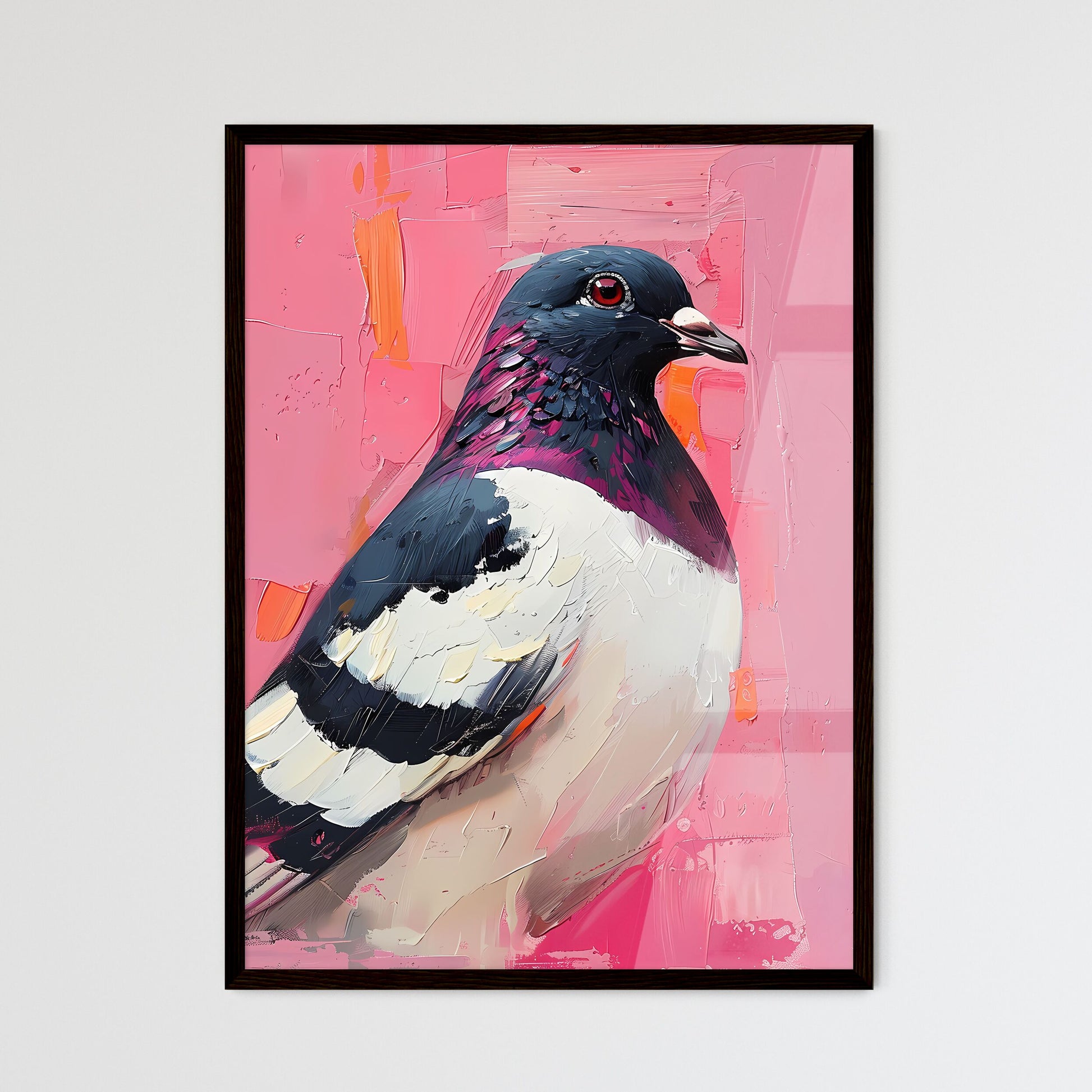 Vivid Impressionist Painting of a Pigeon in Vibrant Hues on a Pink Canvas Default Title