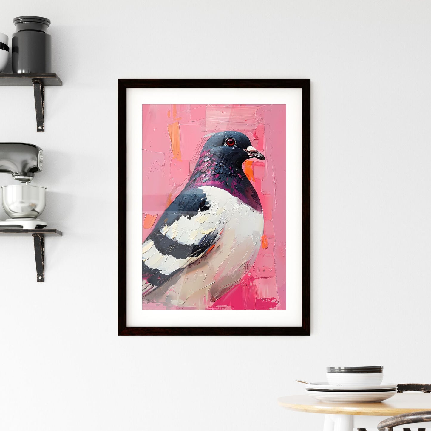 Vivid Impressionist Painting of a Pigeon in Vibrant Hues on a Pink Canvas Default Title