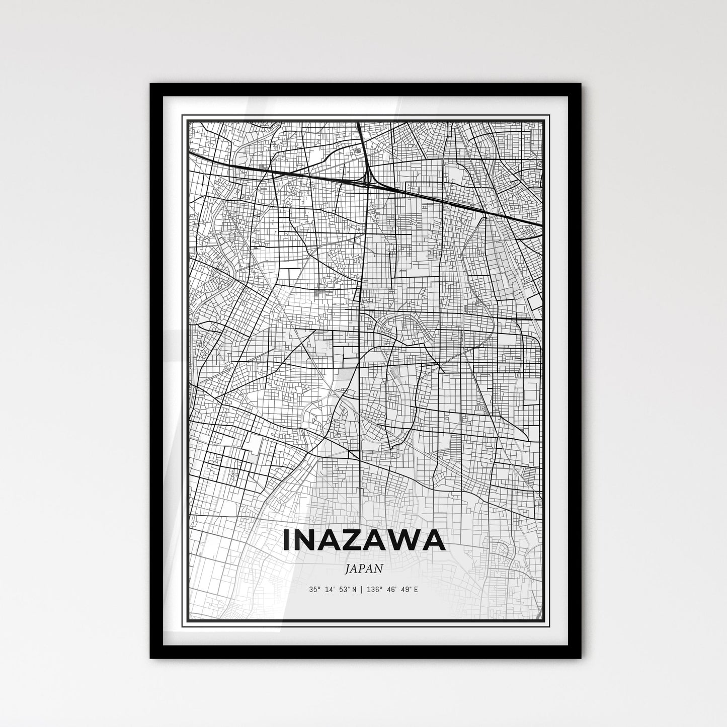 Inazawa Japan - Scandinavian Style City Map for Modern Home Decor