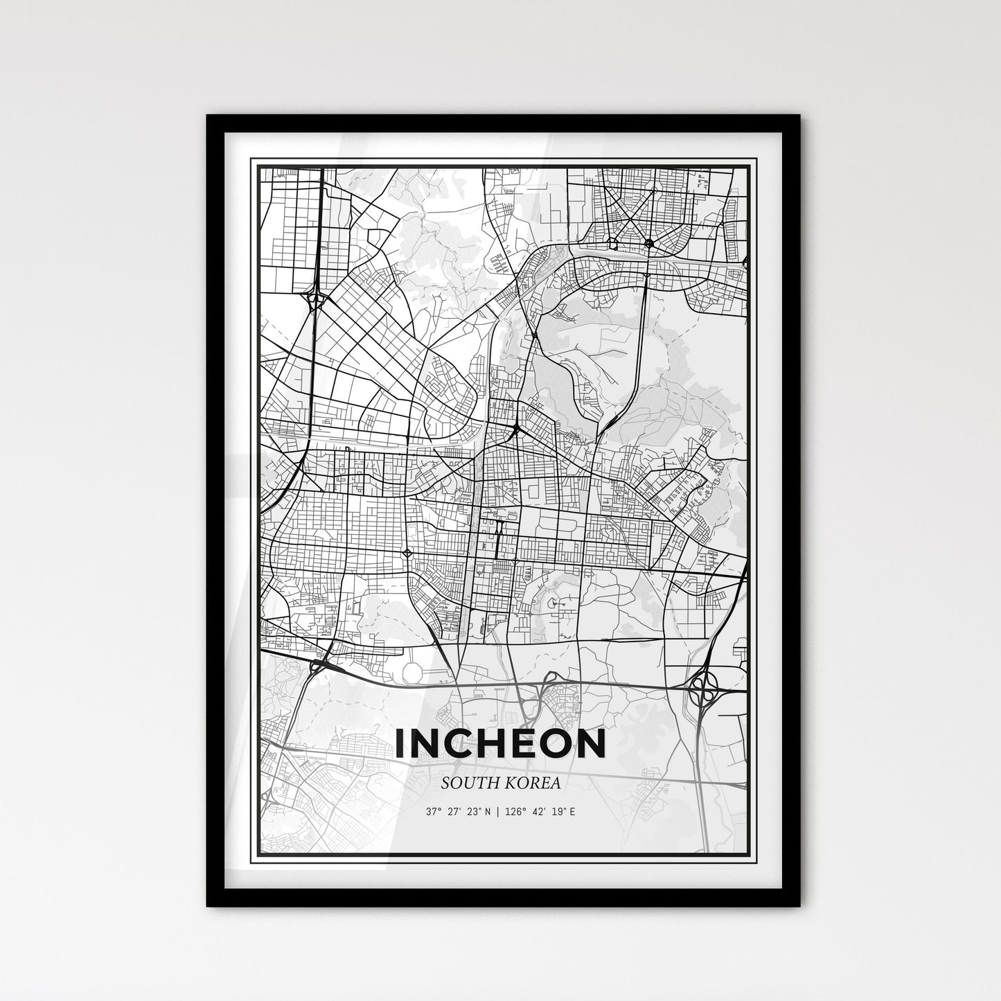 Incheon South Korea - Scandinavian Style City Map for Modern Home Decor