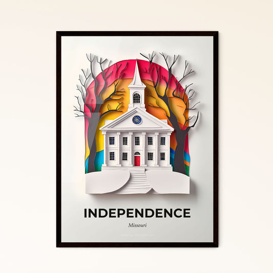 Vivid Independence, Missouri - a paper cut of a church with a clock on it