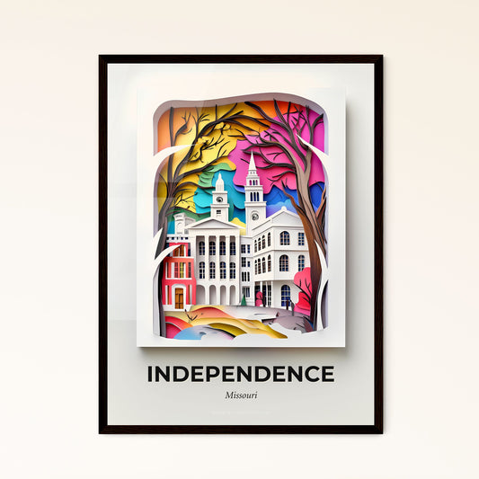 Vivid Independence, Missouri - a paper cut of a building with a clock tower